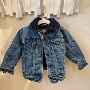 Urban Republic Blue Denim Jacket with Navy Sherpa Collar & Lining